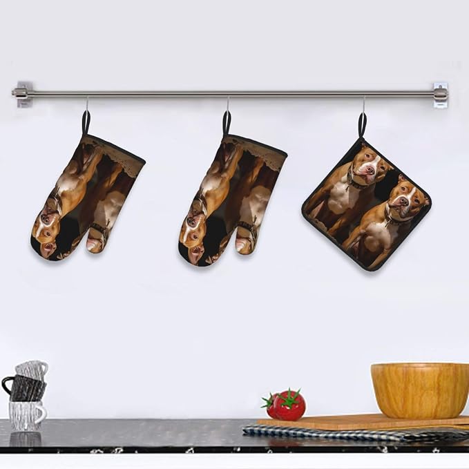 Oven Mitts and Pot Holders Sets of 3 Pitbull Dogs Oven Mitts 3 Pcs Heat - Image 5