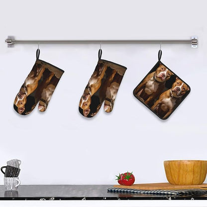 Oven Mitts and Pot Holders Sets of 3 Pitbull Dogs Oven Mitts 3 Pcs Heat - Image 5