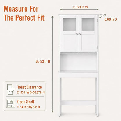 VINGLI Over The Toilet Storage Cabinet White Bathroom Storage Organizer Above - Image 8