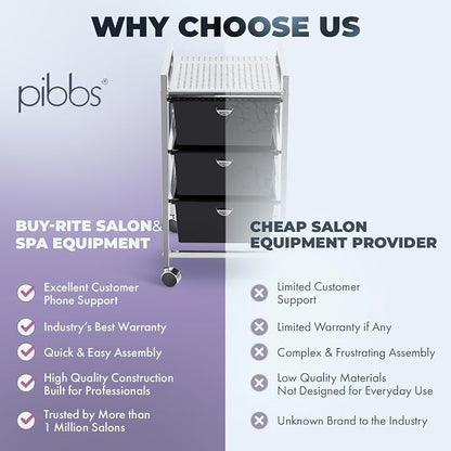 Pibbs D23 Metal Salon Roller Cart, 3 XL Removable Drawers, Heavy-Duty Utility - Image 6