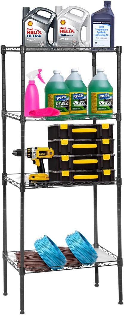 PayLessHere | 4-Tier Wire Shelf | 18"x12"x44" | Black | Adjustable Racks | by BestOffice