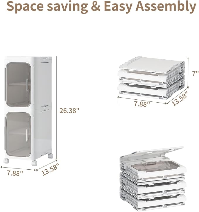 2 Tier Slim Bathroom Storage Cabinet, Foldable and Movable, ABS and PET - Image 2