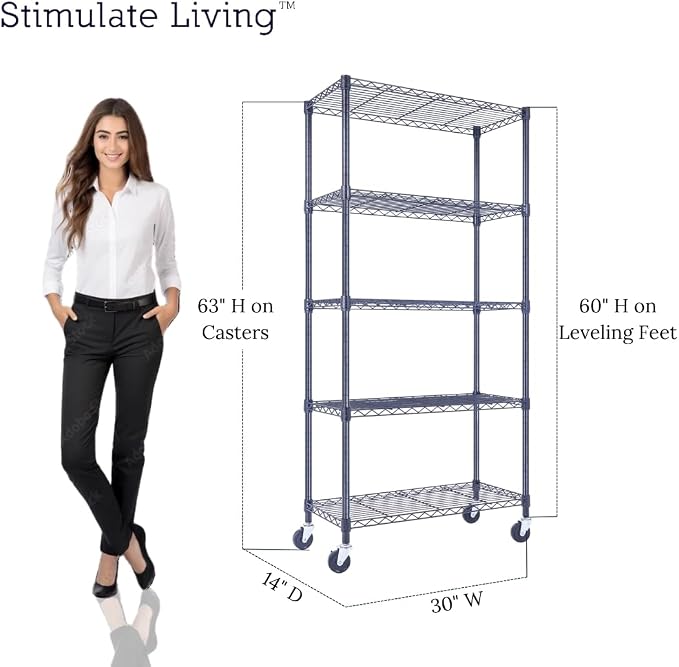 30"x14"x60" PRIME HEAVY DUTY Black 5-Tier Wire Shelving 1, 750 LBS MAX Capacity - Image 5