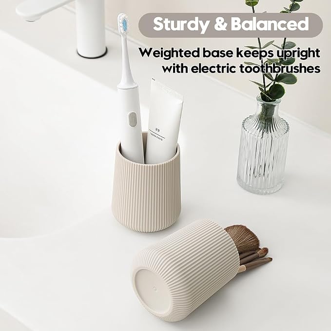 YAUKPH Beige Striped Toothbrush Holder - Image 4