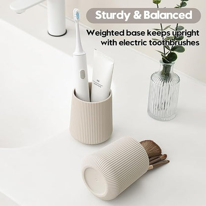 YAUKPH Beige Striped Toothbrush Holder - Image 4