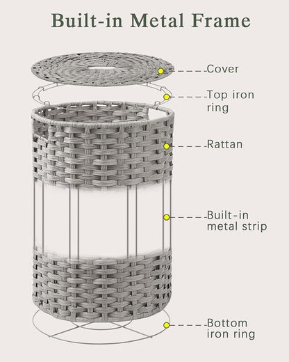 Laundry Basket with Lid Round Rattan Laundry Hamper with Lid and Handles 29.1 - Image 8