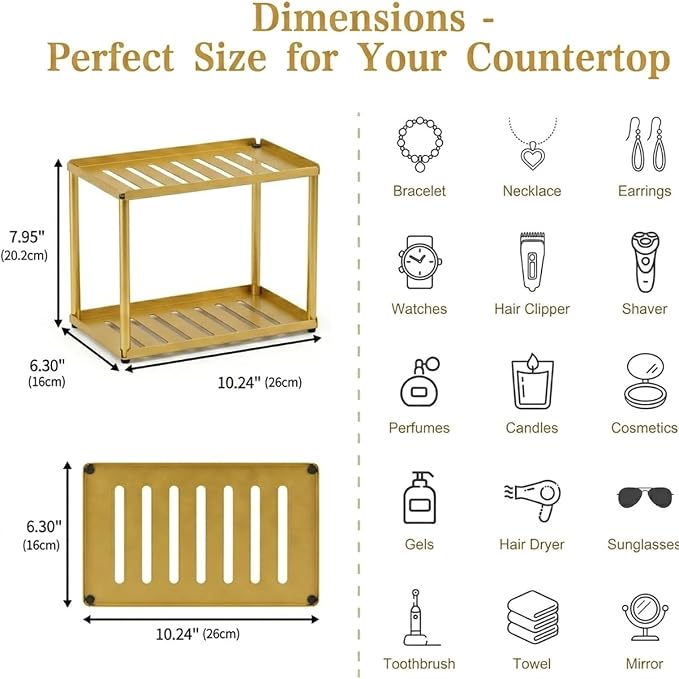 2 Tier Bathroom Counter Organizer, Rectangular Vanity Organizer Shelf, Skincare - Image 3