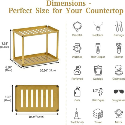 2 Tier Bathroom Counter Organizer, Rectangular Vanity Organizer Shelf, Skincare - Image 3