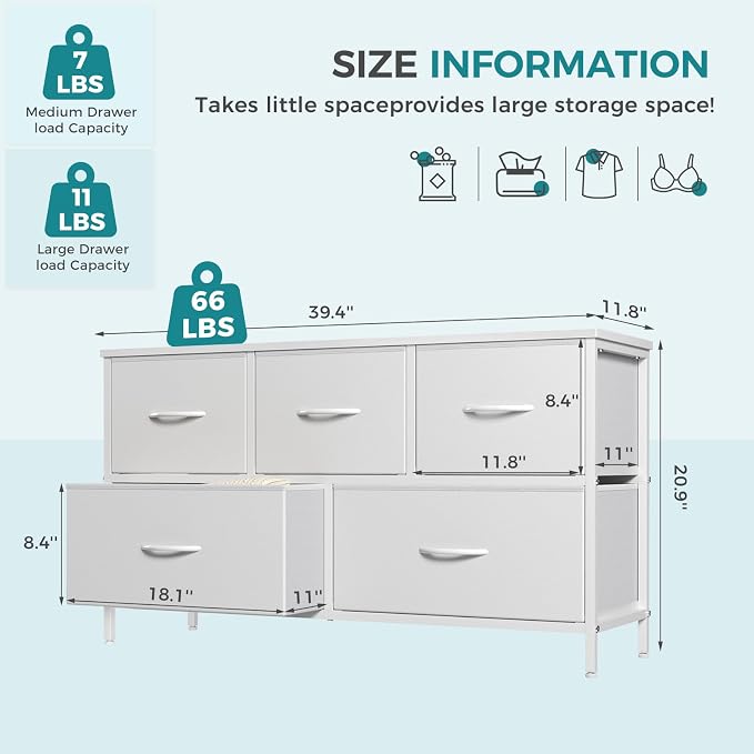 OLIXIS White Dresser for Bedroom, Wide Chest of Drawers for Clothes Storage | - Image 3