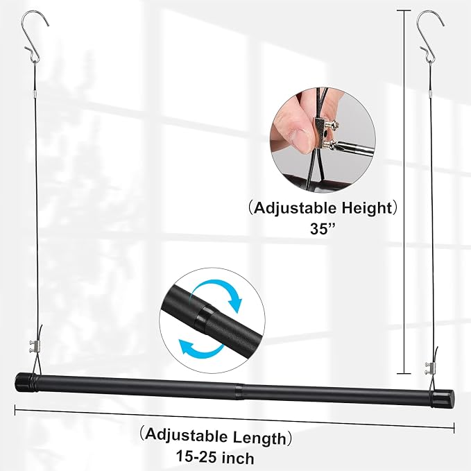 INFLATION Adjustable Closet Rod 15-25 Inch Width, 35 Inch Height Black Stylish - Image 2