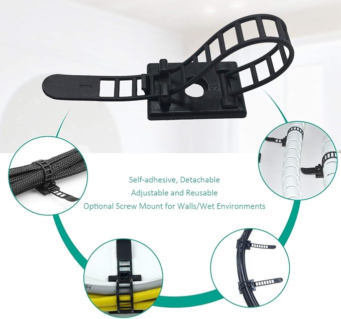 200 Pieces Cable Management Desk Wire Organizer Cable Ties Zip Ties Adhesive - Image 3