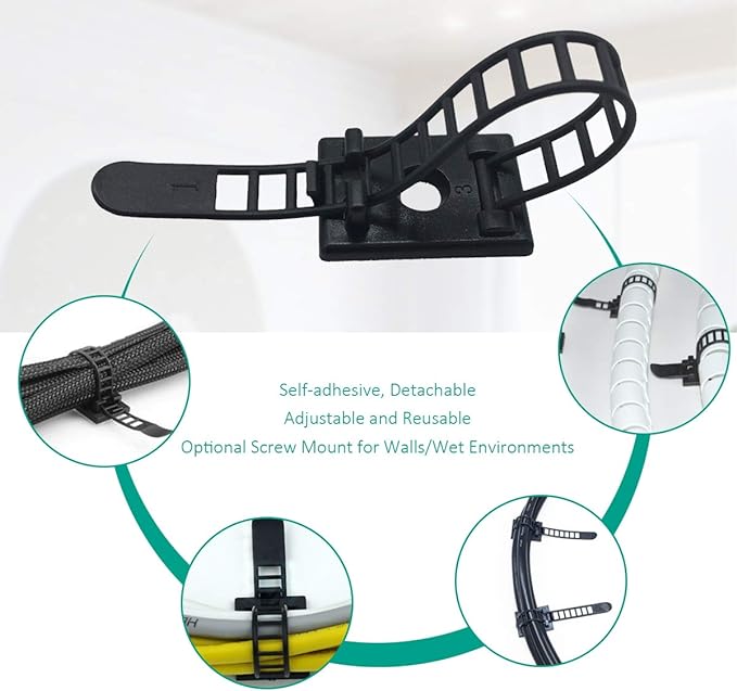 25 Pieces Desk Wire Organizer Cable Ties Zip Ties Adhesive Cord Clips Cable - Image 3