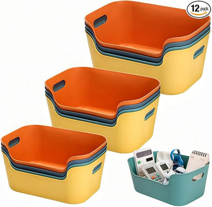 Tlence 12 Pack Colorful Plastic Storage Baskets, Classroom Organizer Bins by Tlence