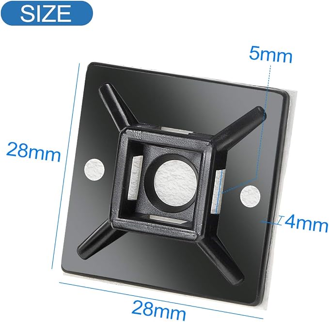 XHF 100 PCS 1.1" Black Self Adhesive Cable Zip Tie Mounts Wire Cable Clips - Image 3