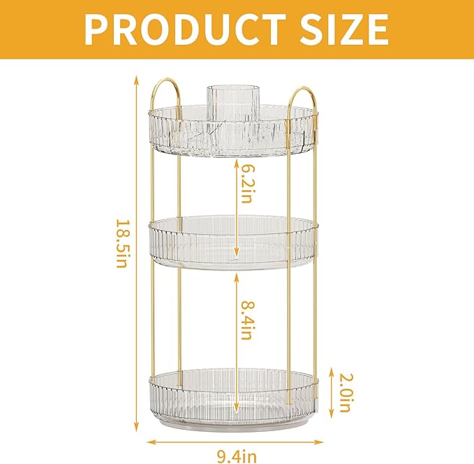 360° Rotating Makeup Organizer, Large-Capacity Skincare Make Up Storage 3 Tier - Image 5