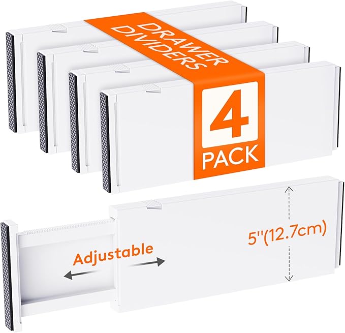 Lifewit 4 Pack Drawer Dividers Plastic 5" High, 13.5-22" Adjustable Drawer by Lifewit