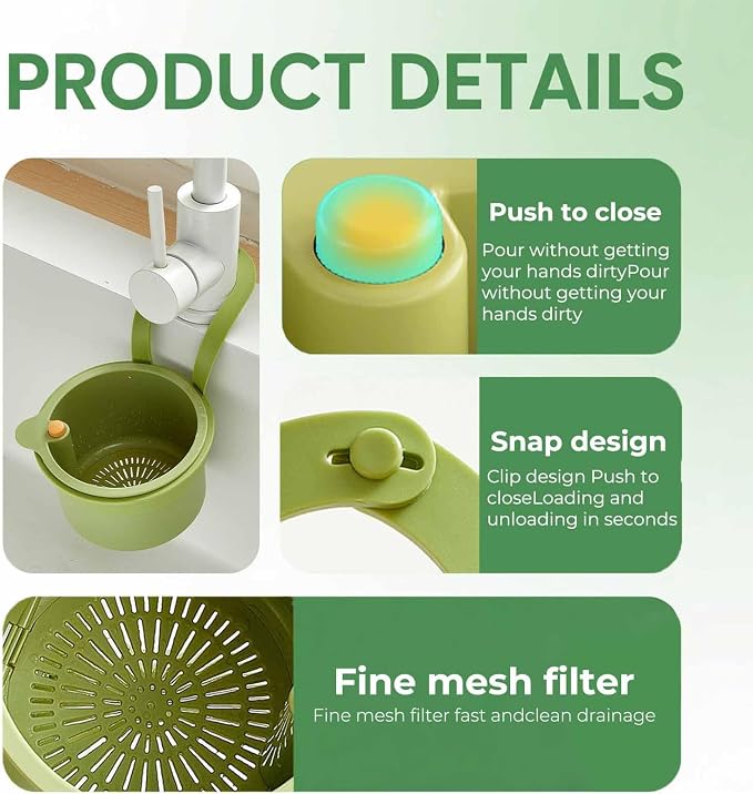 Hanging Sink Drain Basket for Kitchen, Sink Strainer Basket | Collapsible Design - Image 6