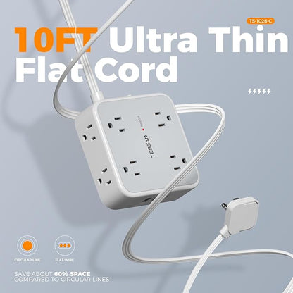 TESSAN Surge Protector Power Strip Flat Plug, Long Extension Cord 10 FT - Image 5