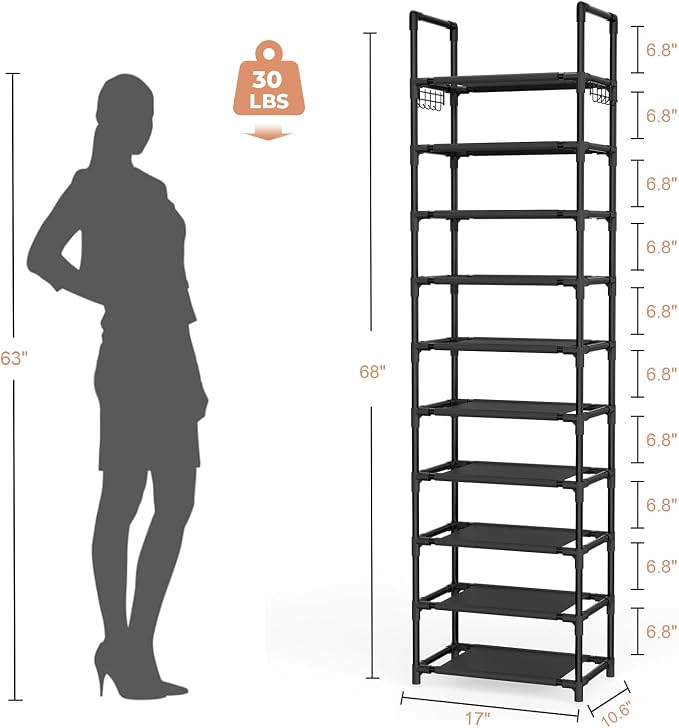 LANTEFUL 10 Tiers Shoe Rack 25 Pairs Large Capacity Tall Shoe Organizer Sturdy - Image 3