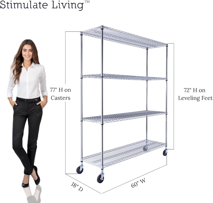 60"x18"x72" Prime Heavy Duty Chrome 4-Tier Wire Shelving NSF 3200 LBS MAX - Image 2