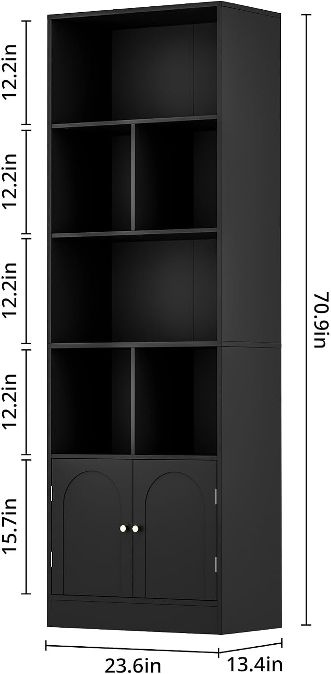 71" Tall Bookshelf with 6 Cubes and 2 Doors, 4-Tier Bookshelf, Open Shelf - Image 2