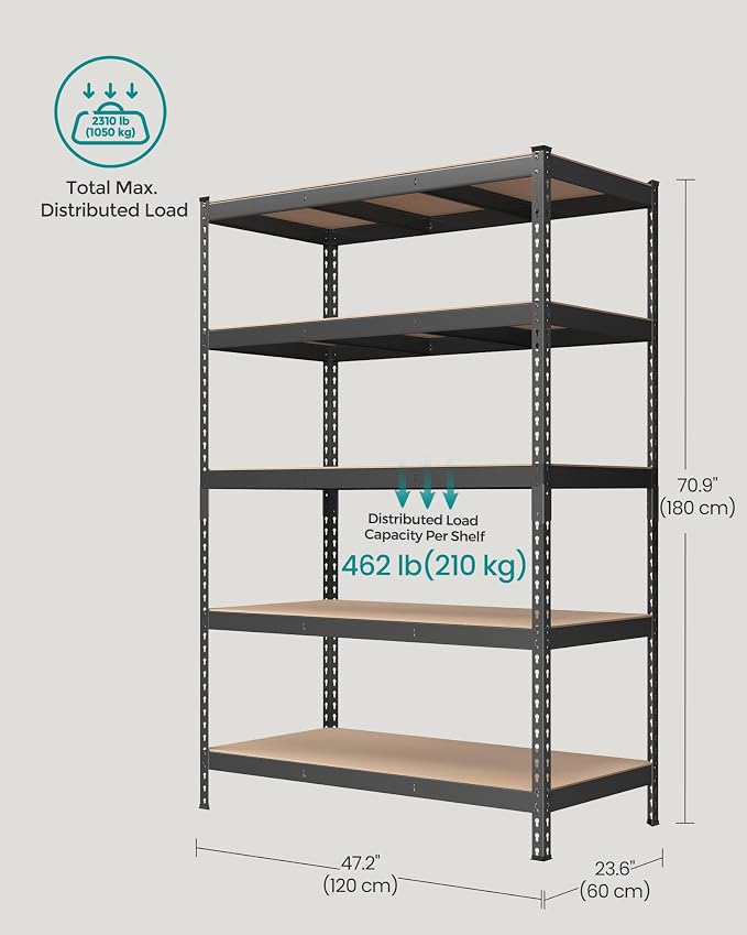 SONGMICS 5-Tier Storage Shelves, Load 2310 lb, Garage Storage, Boltless Assembly - Image 3