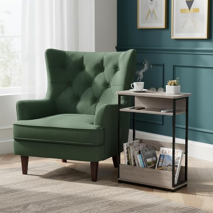 Vintage Narrow Side Table with Storage Shelf, 3 Tier Slim End Table Modern Sofa - Image 2