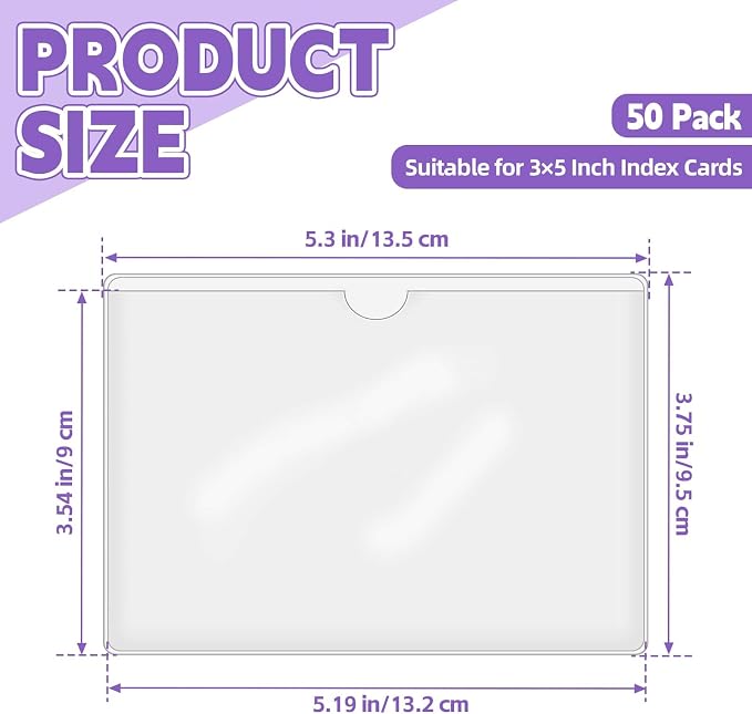 50 PCS 3" x 5" Clear Self-Adhesive Business Card Pockets and Top Open Library - Image 2