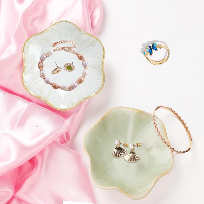 Binoster 2 Pcs Ceramic Jewelry Dish, Jewelry Tray Key Tray, Small Ring Dish - Image 2