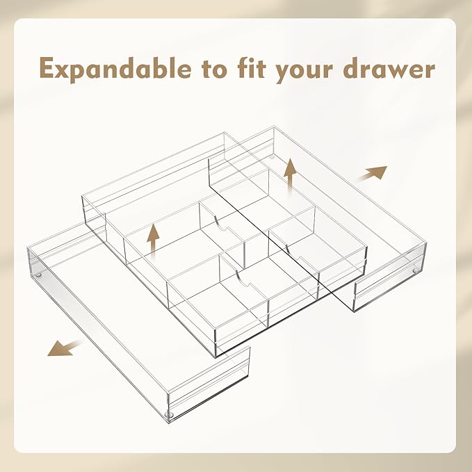 1 Pcs Acrylic Desk Drawer Organizer 2 Inch Height Expandable Drawer Organizer - Image 4