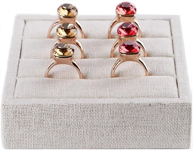 Oirlv linen 3 Slots Ring Earrings Display Trays Showcase Jewelry Organizer by Oirlv