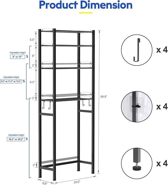 samstar 4 Tier Over The Toilet Storage Rack, Bathroom Organizer Shelves Cabinet - Image 2