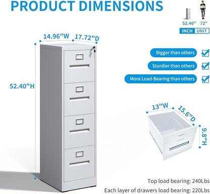 4 Drawer File Cabinet with Lock, Metal Vertical Filing Storage Cabinet - Image 3