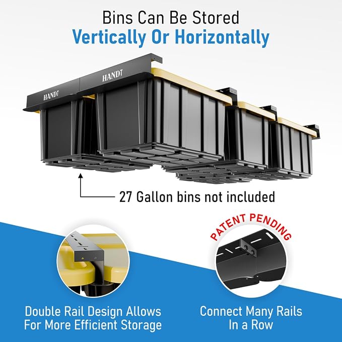 HANDT Overhead Garage Storage Rack, Connectable Heavy Duty Metal Ceiling Rails - Image 2