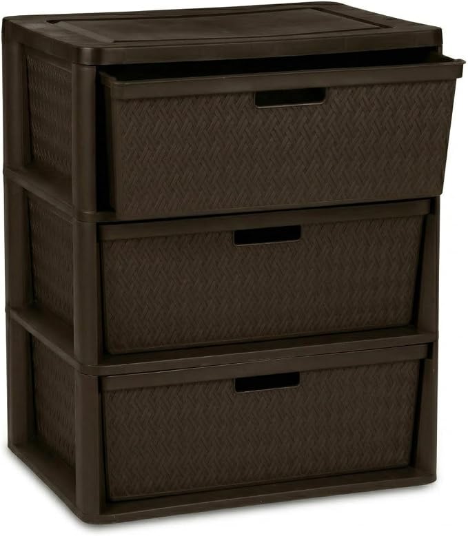 3 Drawer Wide Weave Storage Tower, Modern Style Decorative Freestanding Storage by Unknown