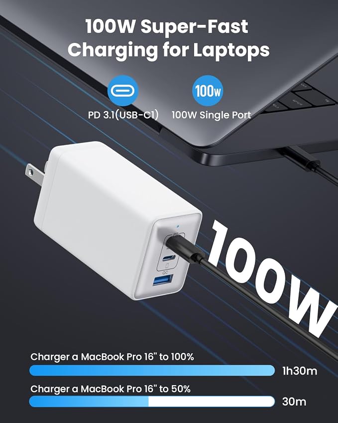 150W USB C Charger Block, GaN III Compact Foldable Wall Charger 3 Port Fast - Image 2