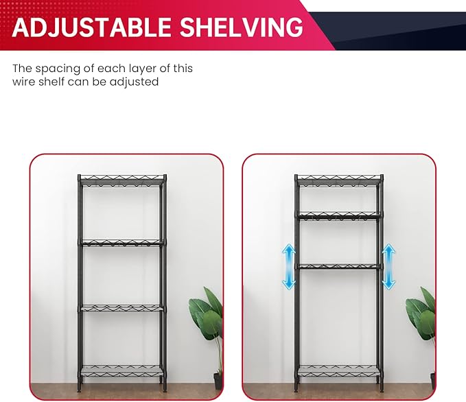 BestOffice 4-Shelf Adjustable Storage Shelving Unit Metal Rack Wire Shelf - Image 4