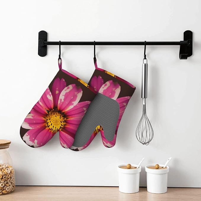 Flower Print Oven Mitts Set of 2, Heat Resistant Silicone Oven Mittens Gloves - Image 7