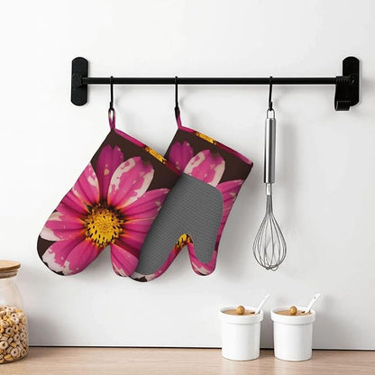 Flower Print Oven Mitts Set of 2, Heat Resistant Silicone Oven Mittens Gloves - Image 7