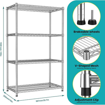 4- Shelf Storage Shelves Metal Shelving Unit Adjustable 4 Tier Wire Shelving - Image 3