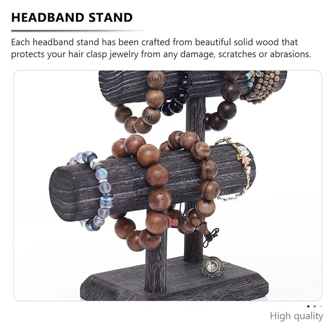 Solid Wood Scrunchie Holder Hair Tie Organizer Stand Vintage Jewelry Display - Image 3