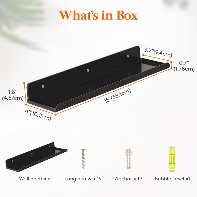 Lifewit Floating Shelves for Wall, 6 Pack Black Acrylic Shelf 15" Room Decor - Image 3