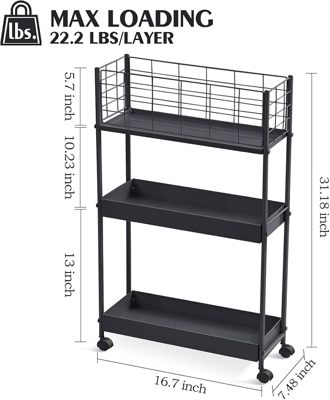 KINGRACK Slim Rolling Storage Cart 3 Tier - Image 8