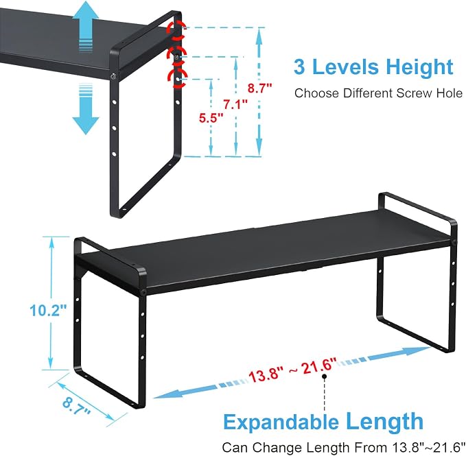Set of 2 Expandable Cabinet Shelf Organizer, Stackable Kitchen Countertop - Image 2