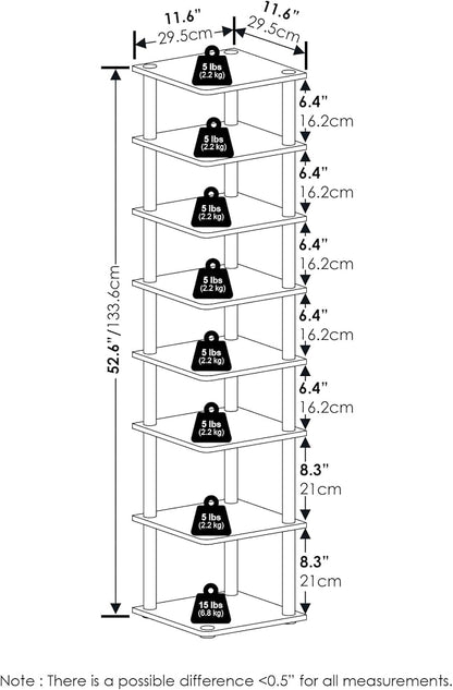 Furinno Turn-N-Tube Vertical Shoe Rack, 8-Tier Narrow Shoe Organizer, Free - Image 3