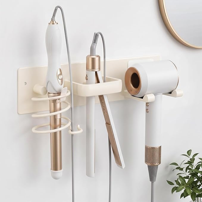 Hair Dryer Holder Wall Mount No Drill, 3 in 1 Curling Iron Holder & Flat Iron by Providemorechoicesforyour