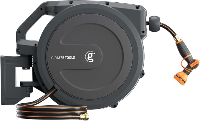 Giraffe Tools AW30 Wall Mounted 1/2" x 100 ft Garden Hose Reel, Retractable by GiraffeTools