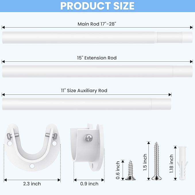2 Pack Closet Rods for Hanging Clothes, 17 to 28 Inch Heavy Duty Stepless - Image 4