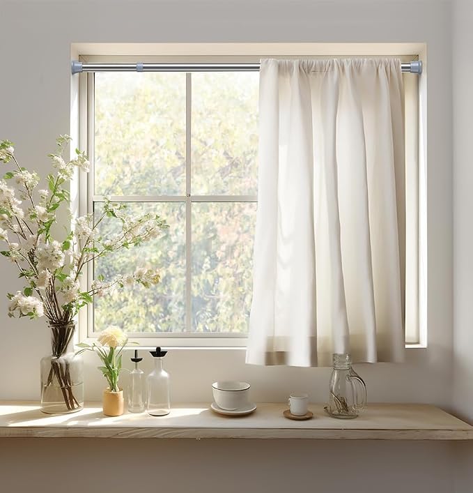 AIZESI Silver Spring Tension Curtain Rod, Adjustable, No-Drill | Adjustable No - Image 5