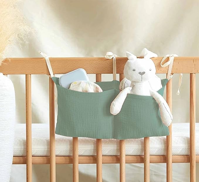 Cotton Baby Bedside Hanging Storage Bag, 2 Pockets Organizer - Image 2